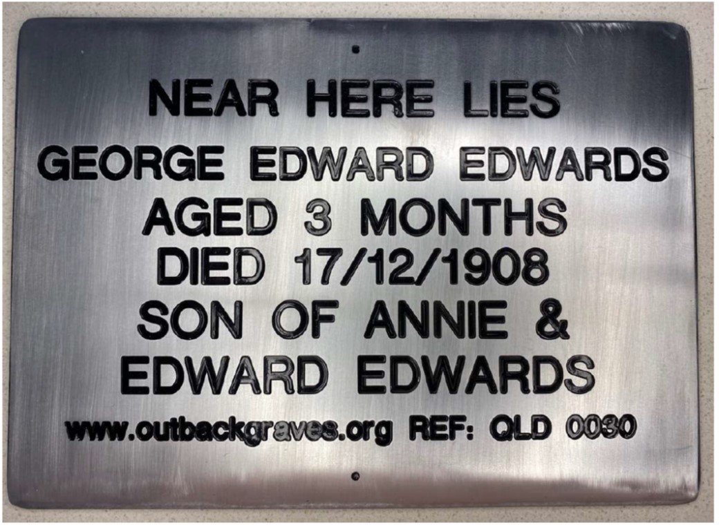 This is a photograph of plaque number QLD 0030 for George Edward Edwards at Langlo Crossing