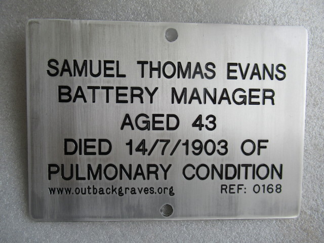 This is a photograph of plaque number 168 for Samuel Evans at Mulline
