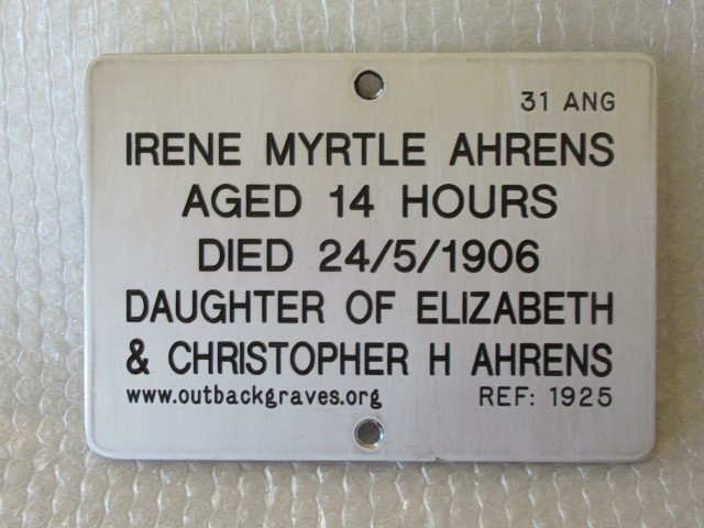 This is a photograph of plaque number 1925 for IRENE MYRTLE AHRENS at KOOKYNIE