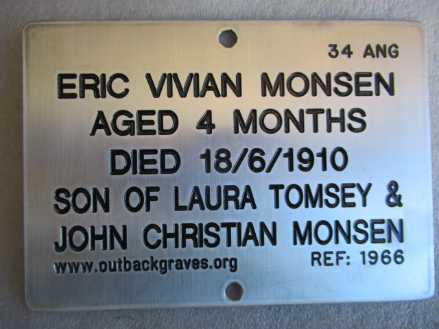 This is a photograph of plaque number 1966 for Eric Vivian MONSEN at Kookynie