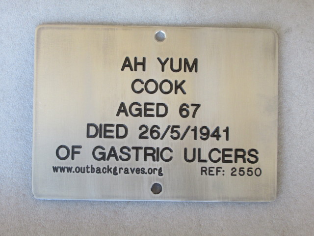 This is a photograph of plaque number 2550 for AH YUM at WILLIAMBURY