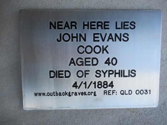 This is a photograph of plaque number QLD 0031 for JOHN EVANS at LANGLO CROSSING